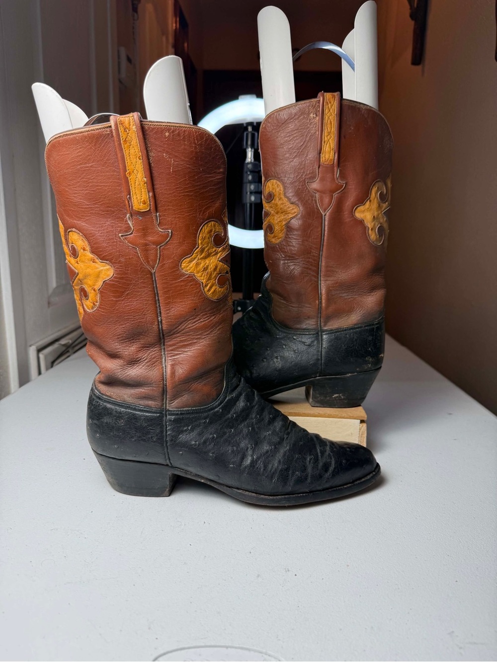 Lucchese damage Full Quill Ostrich Leather Cowboy Boots Sz 10.5